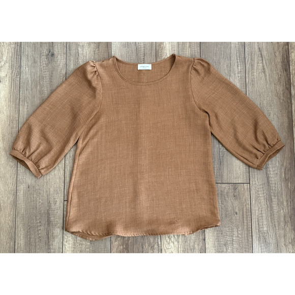 Orange Creek Los Angeles Faux Button Back Sz S Top Rust Balloon Sleeve USA Made - Picture 9 of 16